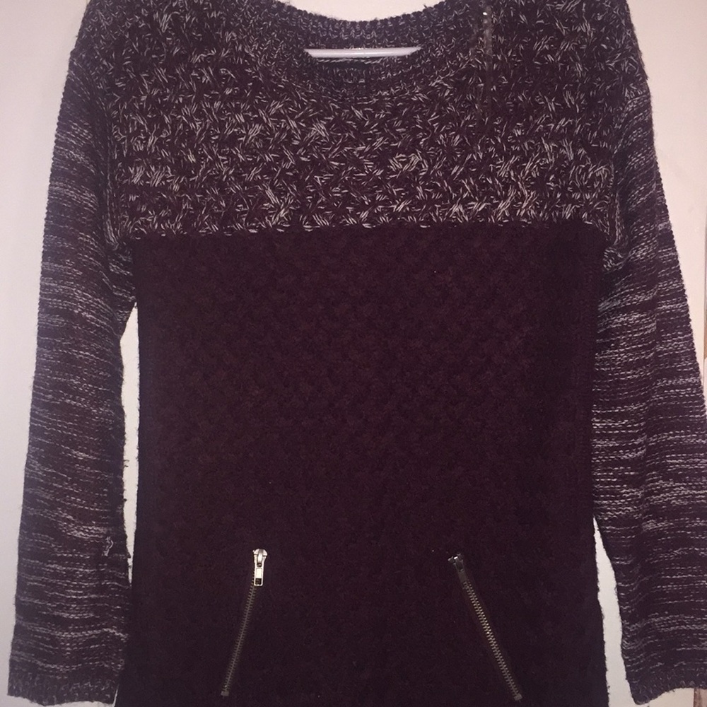 Maroon and White Sweater with Woven Detail
